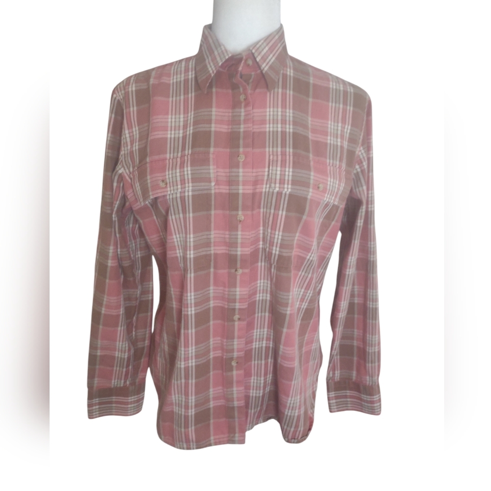 Lauren Ralph Lauren Shirt Women's Pink Plaid Classic Button Up Size L